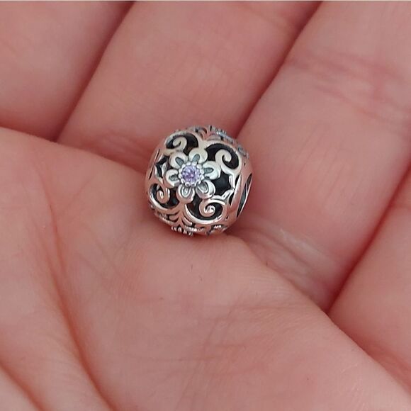 925 Silver Vintage Purple Flower Charm - Picture 9 of 10